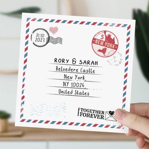 Personalised USA Engagement Card | Gift For Couples | Engaged In New York | Congratulations On Your Engagement Card | Vintage Travel Stamp