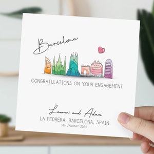 Carte de fiançailles de Barcelone | Fiancés en Espagne | Félicitations pour vos fiançailles | Cadeau pour couple | Mariage aquarelle en Espagne