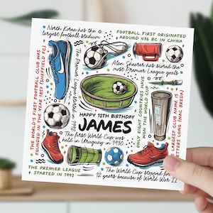 Carte d'anniversaire de 12 ans | Carte d'informations sur le football pour fils, petit-fils, neveu, filleul, petit garçon | Cadeau de football pour enfants | Carte 12e anniversaire