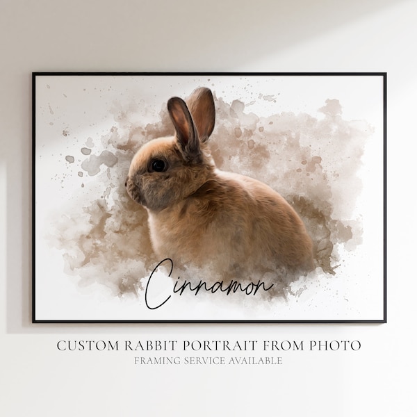 Personalised Rabbit Pet Portrait | Custom Bunny Watercolour Portrait | Pet Painting From Your Photo | Rabbit Lover Gift | Pet Bunny Artwork