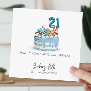 21e anniversaire | carte postale pour 21 ans | carte de voeux | Cadeau | Vingt et un | Carte d'anniversaire personnalisée pour fils, frère, neveu, petit-fils