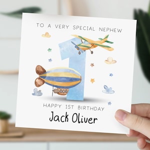 Carte 1er anniversaire pour fils, petit-fils, neveu, frère | Carte de premier anniversaire pour bébé garçon | Carte personnalisée de dirigeable pour 1er, 2e et 3e avion