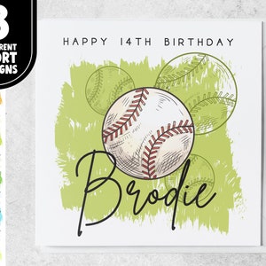 14e anniversaire sur le thème du sport | Carte de baseball personnalisée de 14 ans pour fils, petit-fils, neveu | Carte de quatorzième anniversaire pour amateur de sport