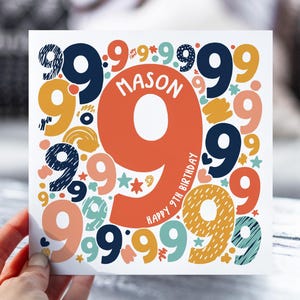 Carte d'anniversaire personnalisée pour 9 ans | Carte à numéros pour garçons, filles, fils, fille, petit-fils, petite-fille, nièce, neveu | Carte personnalisée pour l'âge de 9 ans