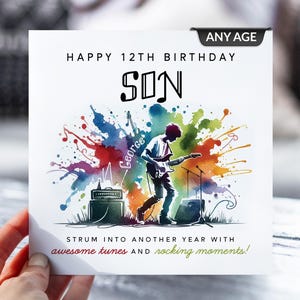 Carte d'anniversaire Rockstar de 12 ans | Neveu, fils, frère, petit-fils | 12e anniversaire | Guitariste de tout âge carte de vœux | Anniversaire de mélomane