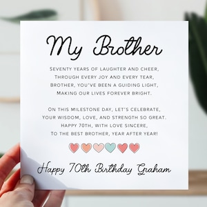 70e anniversaire pour frère | 70e anniversaire de frère | Jolie carte de poème pour lui | Carte d'anniversaire de 70 ans venant du coeur pour frère, frère