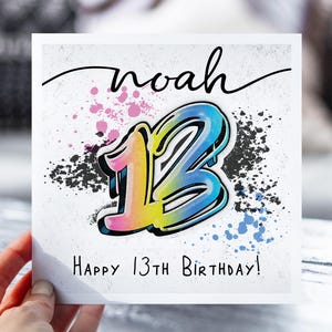 13e carte d'anniversaire graffiti personnalisée | 13e anniversaire fille, garçon | carte postale pour 13 ans | Carte pour fille, fils, petit-fils, petite-fille
