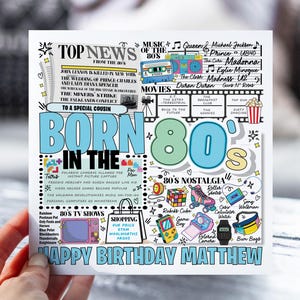 d'anniversaire né dans les années 80 | Carte des années 1980 pour frère, père, ami | Carte nostalgie rétro pour lui, mari, oncle | Carte d'informations sur la décennie amusante