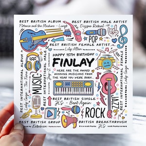 Carte personnalisée pour 15e anniversaire de musique | Carte d'informations 2010 pour fils, fille, petit-fils, petite-fille, neveu | Carte amusante pour adolescent de 15 ans