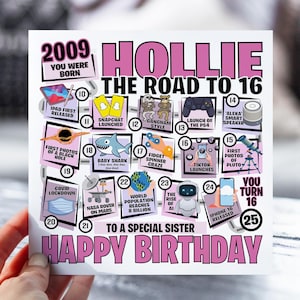 Carte de 16e anniversaire pour fille | La route des 16 ans | Carte Né en 2009 | carte postale pour fille, nièce, petite-fille, soeur | Faits à 16 ans