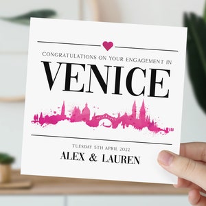 carte personnalisée de fiançailles de Venise | de fiançailles Venise | Italie Cadeau de fiançailles | Fiançailles à Venise | Couple nouvellement fiancé à Venise