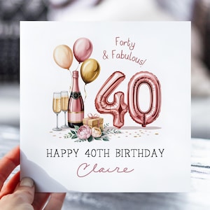 Carte 40e anniversaire pour elle | La quarantaine et fabuleuse carte | Champagne et ballons | Joyeux 40e anniversaire pour sa fille, sa soeur, sa nièce, sa tante, sa femme et sa meilleure amie