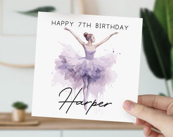 Personalised Ballerina Birthday Card For Her | 7 Year Old Ballet Birthday Card | Dancer Greetings Card For Daughter, Granddaughter, Niece
