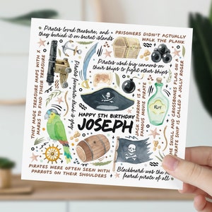 carte d'anniversaire de 5 ans | Carte d'informations sur les pirates pour fils, petit-fils, neveu, filleul, petit garçon | Cadeau aventure pirate pour enfants | Carte 5e anniversaire