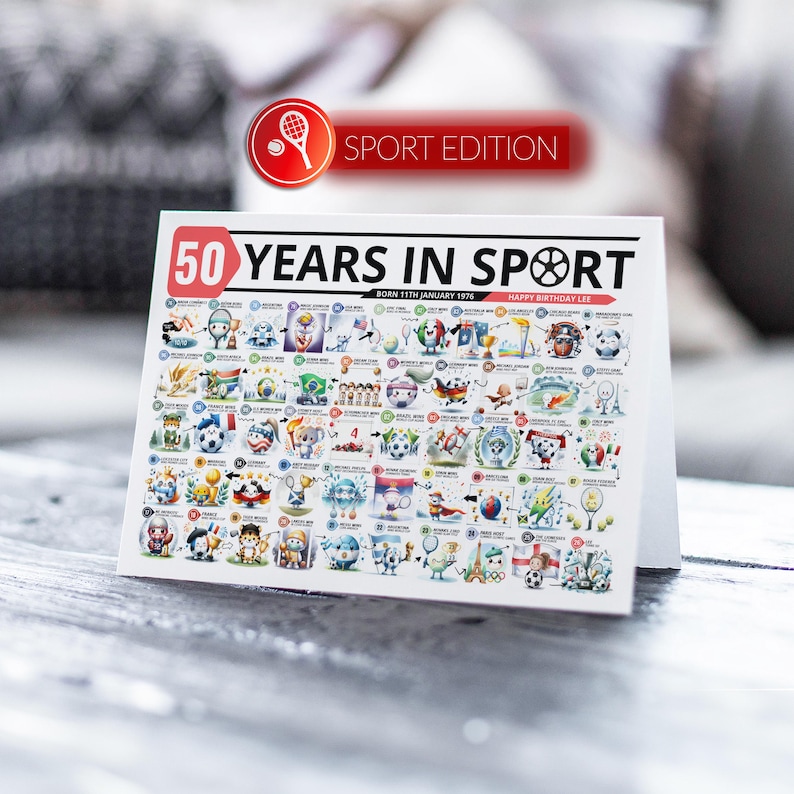 50e anniversaire à personnaliser | Né en 1976 | Événement mondial Road To 50 | Jalon d'anniversaire Homme, femme, maman, papa, frère, soeur, fils Sport Edition