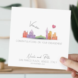 de fiançailles de Venise | Fiancés en Italie Skyline | Félicitations pour vos fiançailles | Cadeau pour couple | Carte de mariage aquarelle Italie