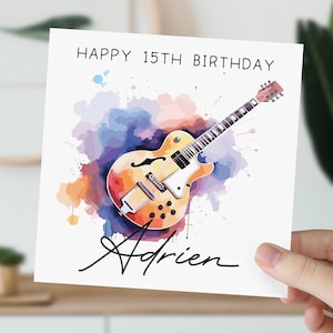 Carte d'anniversaire guitare personnalisée pour lui, elle | carte d'anniversaire de musique de 15 ans | Instrument carte de voeux pour fils, fille, petit-fils