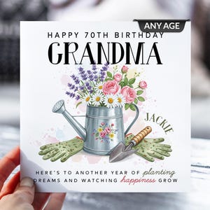 d'anniversaire personnalisée de jardinage | Tout âge | Grand-mère, maman, grand-mère | Thème jardinier | Nom personnalisé | Souvenir floral | Carte faite main pour elle