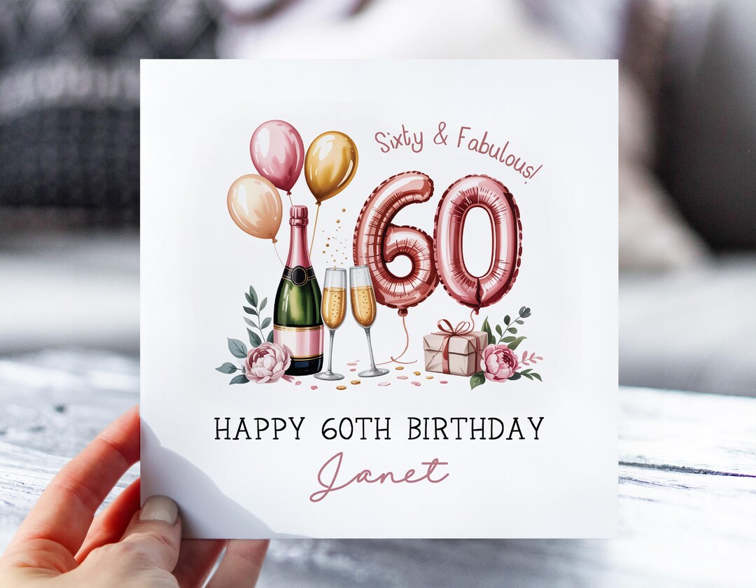 60th Birthday Card for Her | Sixty & Fabulous Card | Champagne and ...