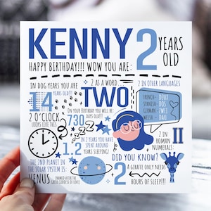 Carte d'anniversaire personnalisée pour garçon | 2e anniversaire pour fils, neveu, frère, petit-fils | Carte pour enfant de 2 ans | Carte d'anecdotes