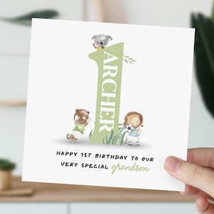 Carte 1er anniversaire pour petit garçon, fils, neveu, petit-fils, filleul | Carte mignonne du football | Carte personnalisée animal d'un an pour enfant, lui