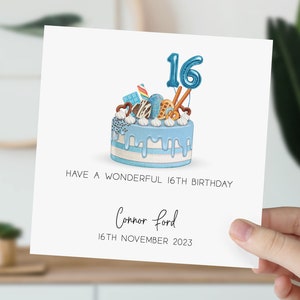 16e anniversaire | carte postale pour 16 ans | carte de voeux | Cadeau | Seize | Carte d'anniversaire personnalisée pour fils, frère, neveu, petit-fils