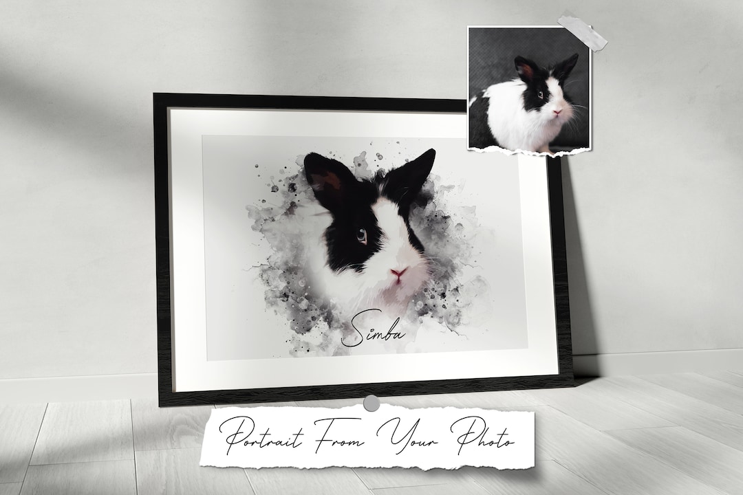 Custom Rabbit Print Bunny Portrait From Photo Custom Pet Watercolour ...