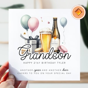 21e anniversaire pour petit-fils | Carte d'anniversaire pour lui | 21 cartes pour petit-fils | Carte d'anniversaire pour le 21 | 21e bouteille de bière cadeau pour petit-fils