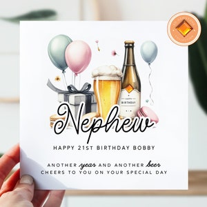 Carte 21e anniversaire pour neveu | Carte d'anniversaire pour lui | 21 cartes pour neveu | Carte d'anniversaire pour le 21 | 21e bouteille de bière cadeau pour neveu