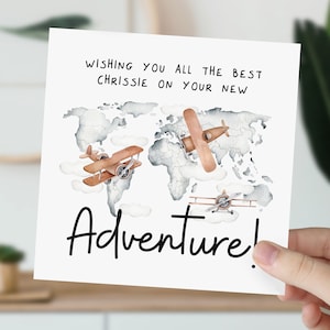 Personalised World Map Card | Good Luck On Your New Adventure Card | Moving Abroad, Gap Year Card | Going Travelling Gift | Emmigration Card
