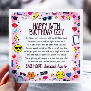 Carte de 16e anniversaire pour fille impertinente | Carte poème drôle pour fille, petite-fille, nièce | Carte d'anniversaire personnalisée Kids Attitude pour 16 ans