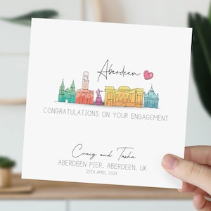Carte de fiançailles d'Aberdeen | Engagé dans la ligne d'horizon du Royaume-Uni | Félicitations pour vos fiançailles | Cadeau pour couple | Carte de mariage aquarelle Ecosse