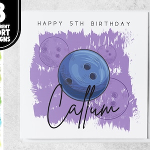 5e anniversaire sur le thème du sport | Carte de bowling personnalisée de 5 ans pour fils, petit-fils, frère, neveu | Cinquième carte d'anniversaire pour amateur de sport