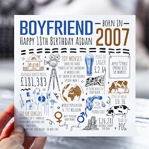 Carte d'anniversaire pour petit ami | Né en 2007 Carte pour garçon, partenaire, amant | Petit ami 18ème carte de vœux | Carte de 18 ans pour lui | Cadeau du 18e