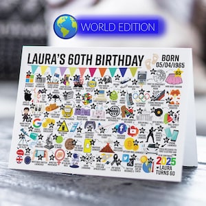 Carte d'anniversaire personnalisée | Né en 1965 | Événement mondial Road To 60 | Jalon d'anniversaire Homme, femme, maman, papa, frère, soeur, fils