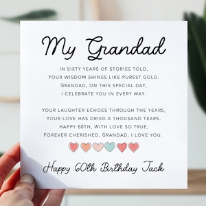60e anniversaire pour grand-père | Carte d'anniversaire de grand-père | Jolie carte poème pour grand-père, grand-père | Carte d'anniversaire de 60 ans du coeur pour lui