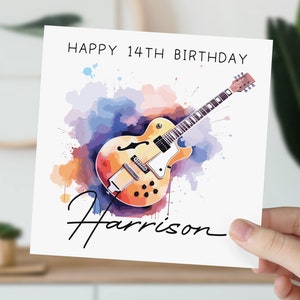 Carte d'anniversaire guitare personnalisée pour lui, elle | Carte d'anniversaire musique 14 ans | Instrument carte de voeux pour fils, fille, petit-fils
