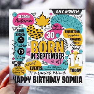 14e anniversaire pour fille | carte postale pour 14 ans | N'importe quel mois | Carte d'informations sur le zodiaque pour enfants | Carte pour fille, petite-fille, nièce