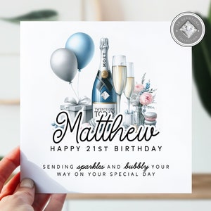21e anniversaire | Carte d'anniversaire pour lui | 21 cartes pour fils, frère, neveu, petit-fils, cousin | Carte d'anniversaire pour le 21 | Carte Champagne