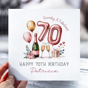 70e anniversaire pour elle | Carte Soixante-dix et fabuleuse | Champagne et ballons | Bonne 70e carte pour maman, soeur, grand-mère, tante, femme, meilleure amie