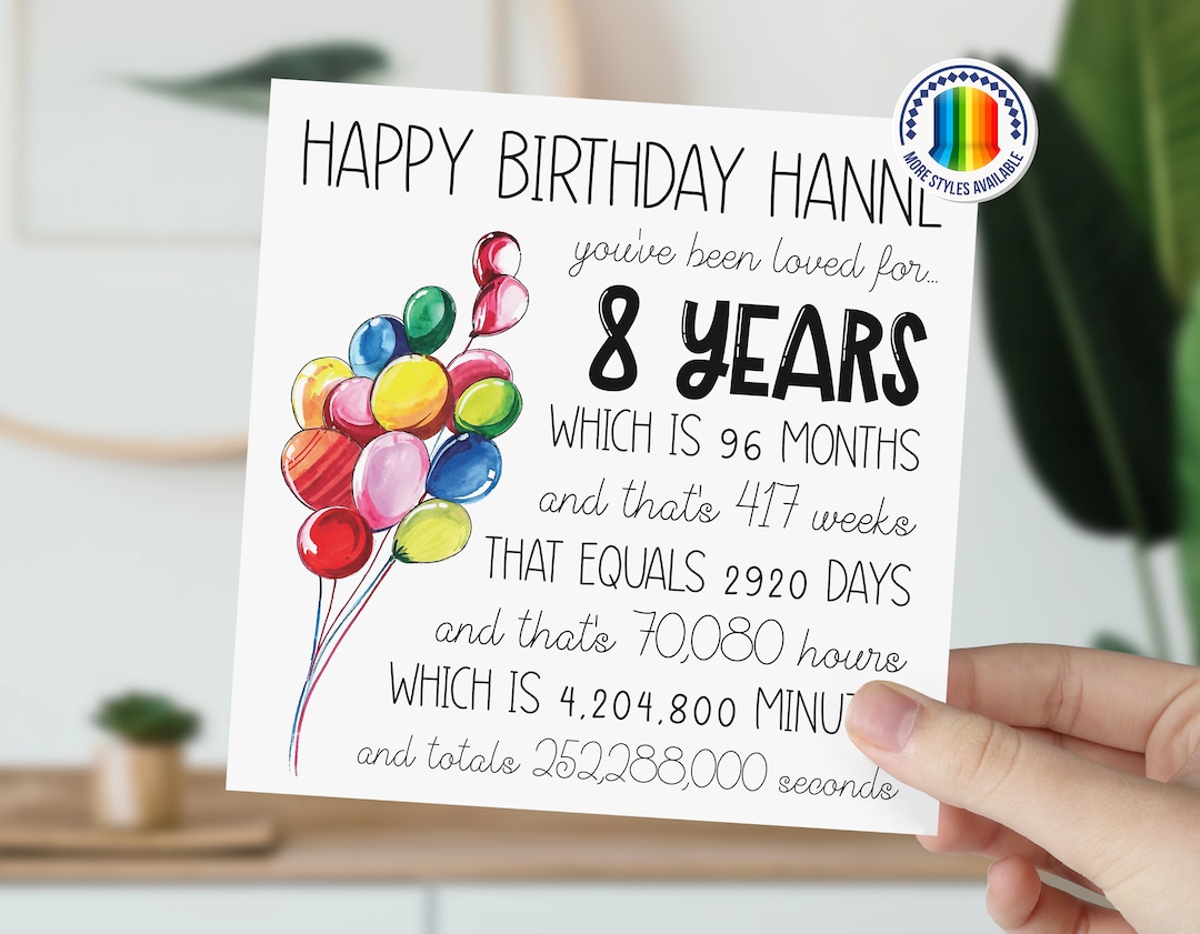 Personalised 8th Birthday Card | 8 Year Old Balloon Card | Happy 8th ...
