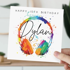 Personalised 15 Year Old Headphone Birthday Card | 15th Birthday Music Card | 2009 | For Son, Daughter, Grandson, Granddaughter, Niece