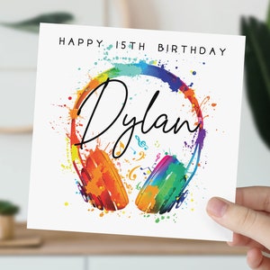 Personalised 15 Year Old Headphone Birthday Card | 15th Birthday Music Card | 2009 | For Son, Daughter, Grandson, Granddaughter, Niece