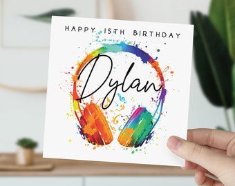 Personalised 15 Year Old Headphone Birthday Card | 15th Birthday Music Card | 2009 | For Son, Daughter, Grandson, Granddaughter, Niece