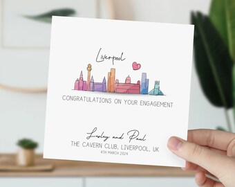 Liverpool Engagement Card | Engaged in UK Skyline | Congratulations on Your Engagement | Gift For Couples | England Watercolour Wedding Card