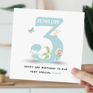 3rd  Birthday Card For Little Girl, Daughter, Niece, Granddaughter | Cute Mermaid Card | Personalised Three Year Old Mythical Card For Her