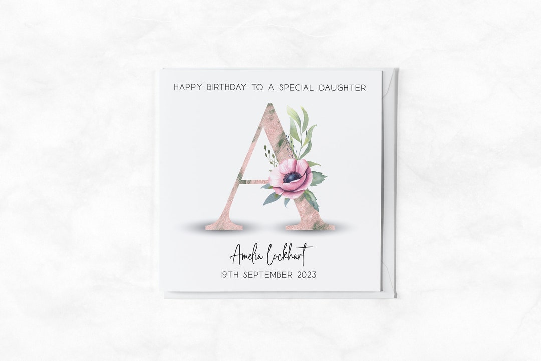 Floral Initial Birthday Card for Her Alphabet Letter - Etsy