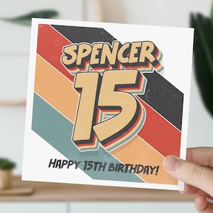 Carte personnalisée pour 15e anniversaire | Rétro 15e anniversaire fille, garçon | carte postale pour 15 ans | Carte pour fille, fils, petit-fils, petite-fille