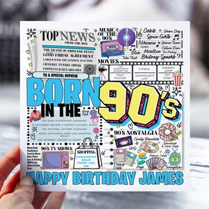d'anniversaire né dans les années 90 | Carte des années 1990 pour frère, fils, ami | Carte nostalgie rétro pour lui, neveu, mari | Carte d'informations sur la décennie amusante