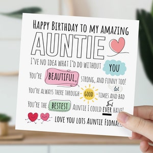 d'anniversaire personnalisée de tante | carte postale pour elle | Carte de voeux pour tante, tante, tante | carte d'anniversaire | Carte de voeux mignonne | Anniversaire